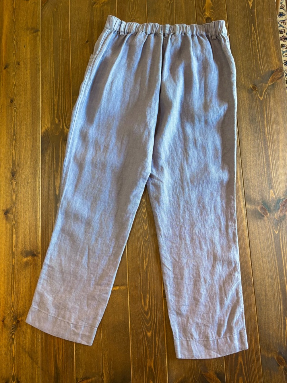 Nicole Miller 100% Linen Natural, Relaxed Fit Pants Large Slate Blue Gray Crop - Picture 3 of 10